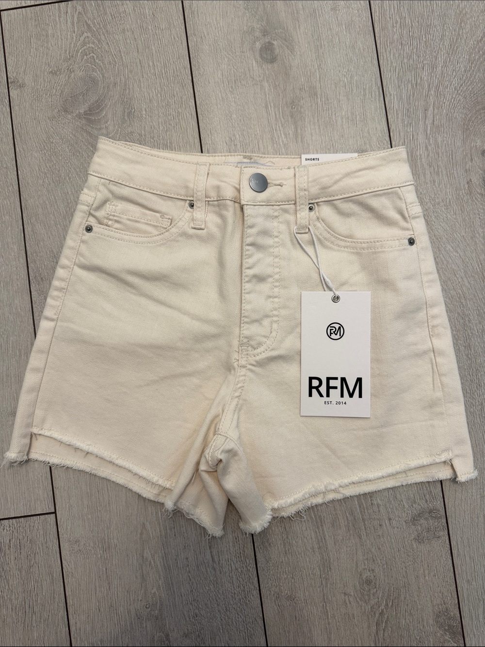 RFM Women's High-waist Cream Denim Cutoff Shorts, S, NWT